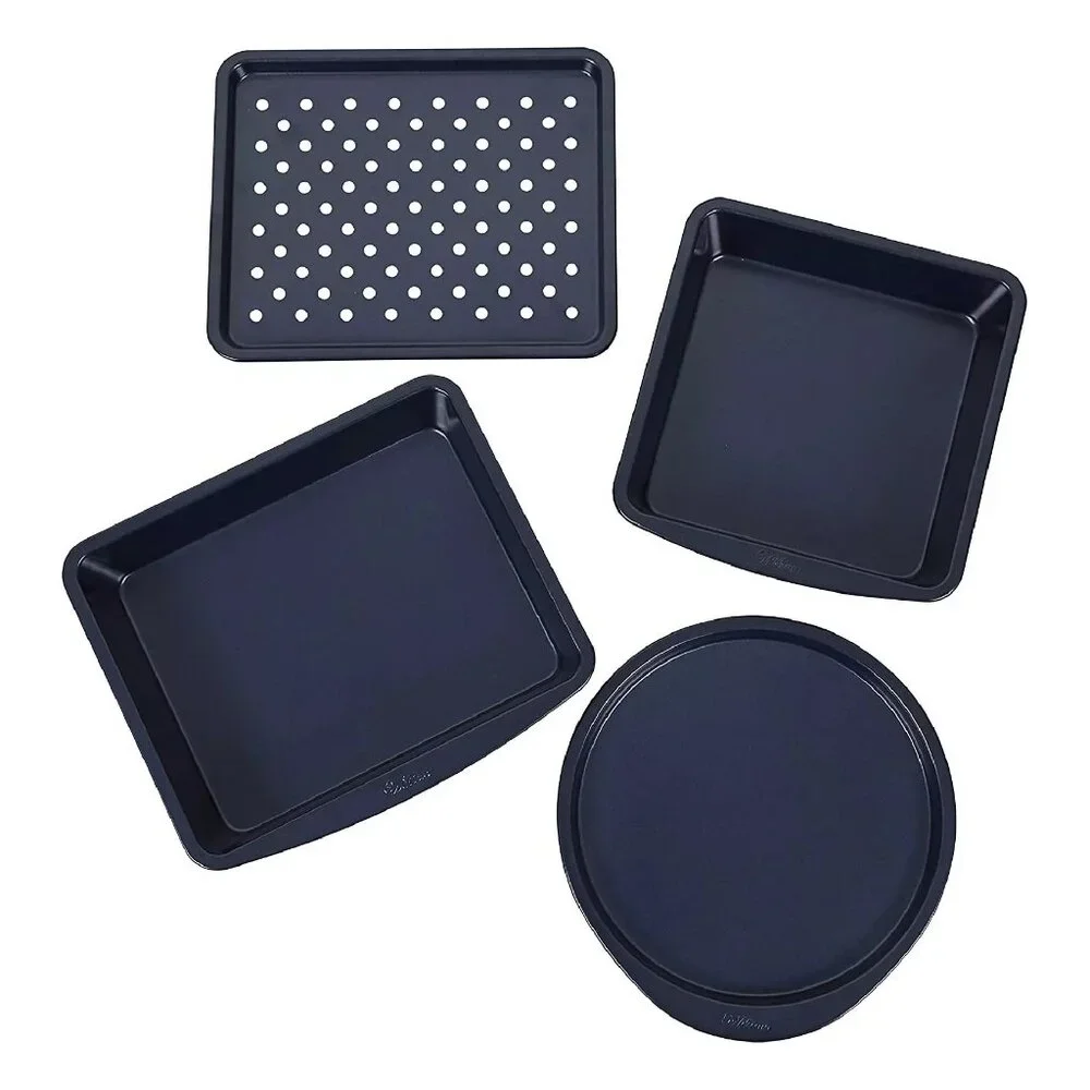 new in box 4-piece Wilton Diamond-Infused Non-Stick Blue Toaster Oven Baking Set
